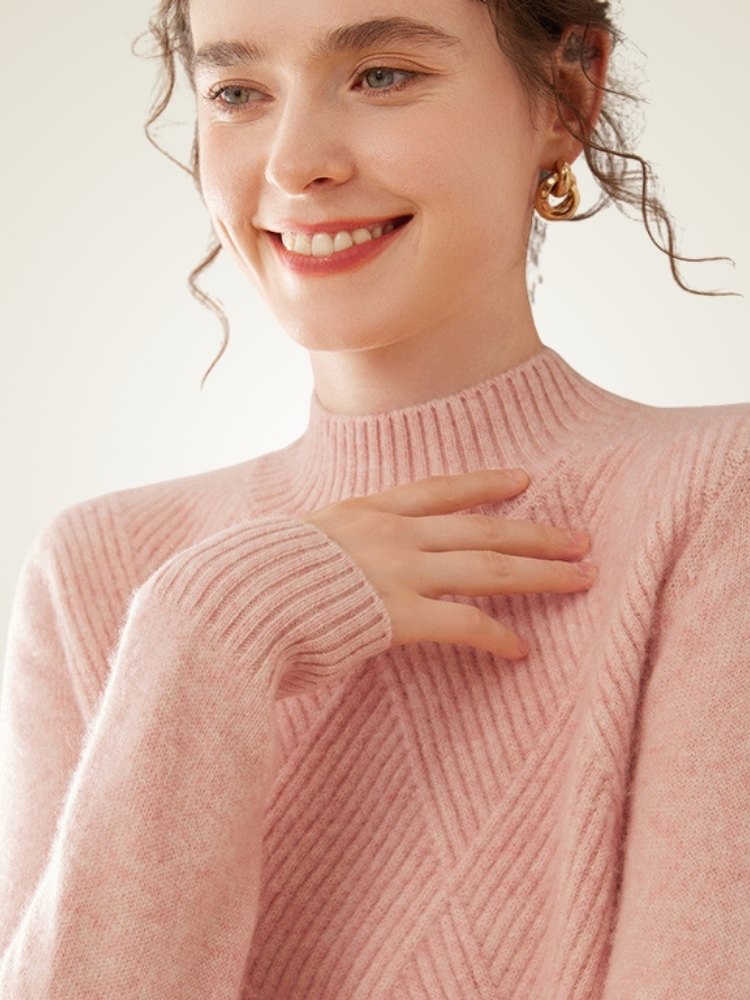 Lanly Cashmere Mock Neck Sweater - Mongolia Diamond-Knit Pullover