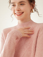 Lanly Cashmere Mock Neck Sweater - Mongolia Diamond-Knit Pullover