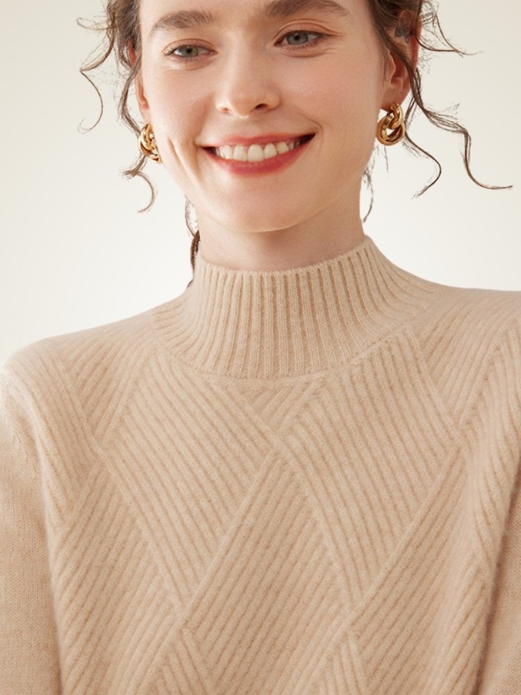 Lanly Cashmere Mock Neck Sweater - Mongolia Diamond-Knit Pullover