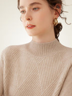 Lanly Cashmere Mock Neck Sweater - Mongolia Diamond-Knit Pullover