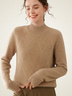 Lanly Cashmere Mock Neck Sweater - Mongolia Diamond-Knit Pullover