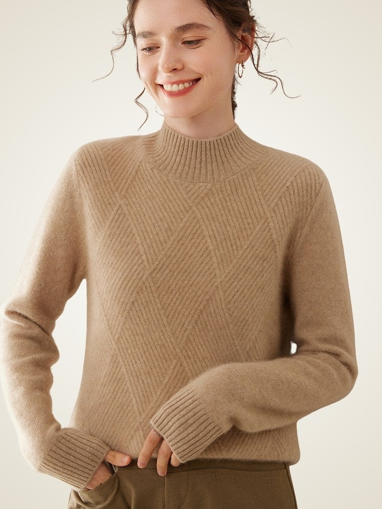 Lanly Cashmere Mock Neck Sweater - Mongolia Diamond-Knit Pullover