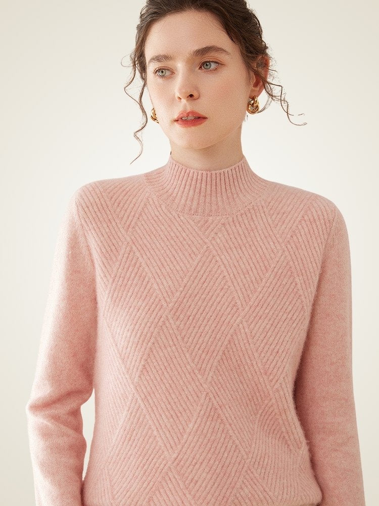 Lanly Cashmere Mock Neck Sweater - Mongolia Diamond-Knit Pullover