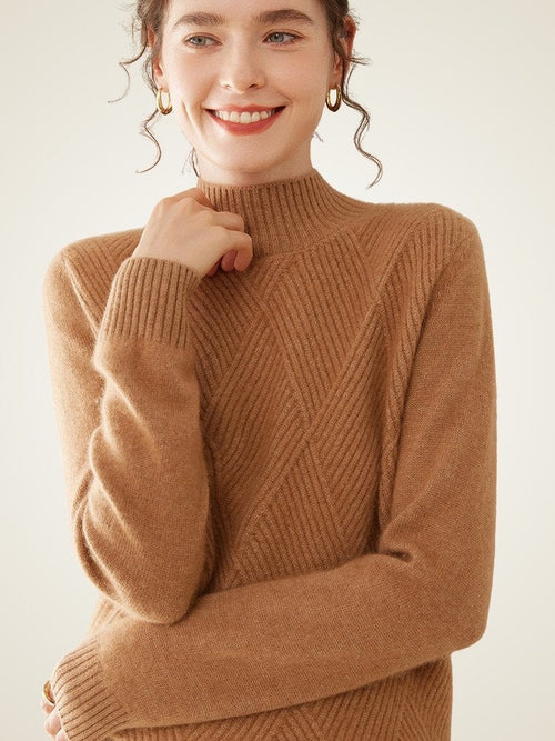 Lanly Cashmere Mock Neck Sweater - Mongolia Diamond-Knit Pullover