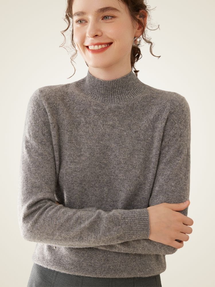 Lanly Cashmere Mock Neck Sweater - Mongolia Pointelle Knit Pullover