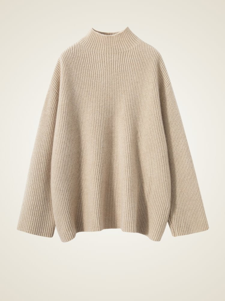 Lanly Cashmere Mock Neck Sweater - Premium Mongolia Ribbed Knit