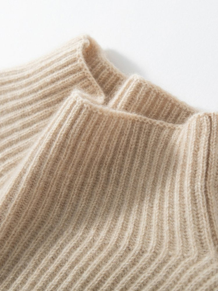 Lanly Cashmere Mock Neck Sweater - Premium Mongolia Ribbed Knit