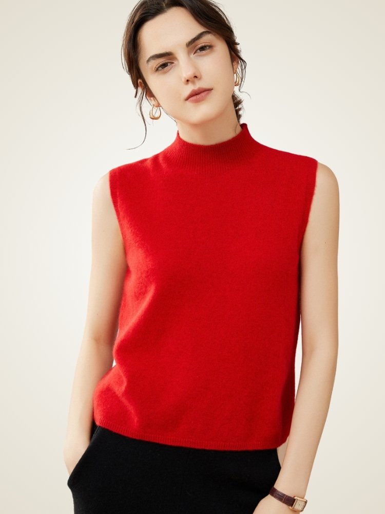Lanly Cashmere Mock Neck Vest - Mongolia Sleeveless Sweater