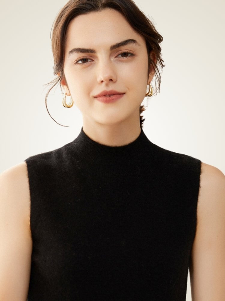 Lanly Cashmere Mock Neck Vest - Mongolia Sleeveless Sweater