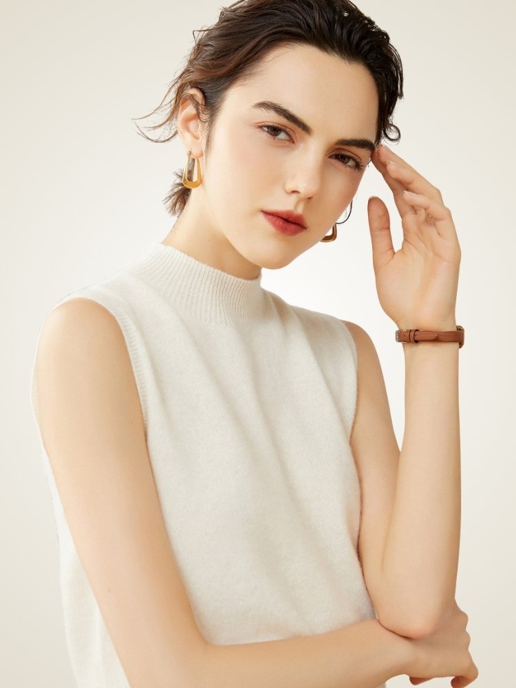 Lanly Cashmere Mock Neck Vest - Mongolia Sleeveless Sweater