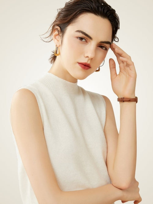 Lanly Cashmere Mock Neck Vest - Mongolia Sleeveless Sweater
