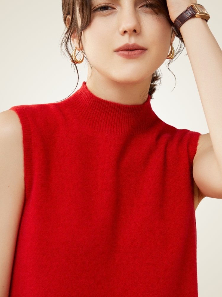 Lanly Cashmere Mock Neck Vest - Mongolia Sleeveless Sweater