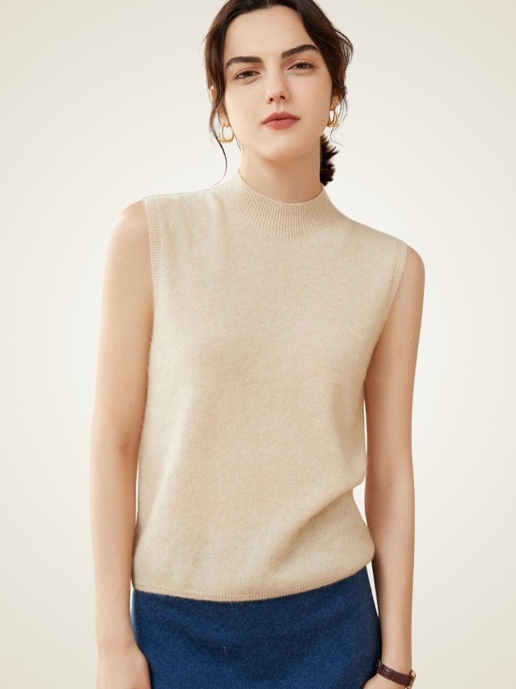 Lanly Cashmere Mock Neck Vest - Mongolia Sleeveless Sweater