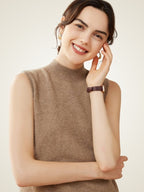 Lanly Cashmere Mock Neck Vest - Mongolia Sleeveless Sweater