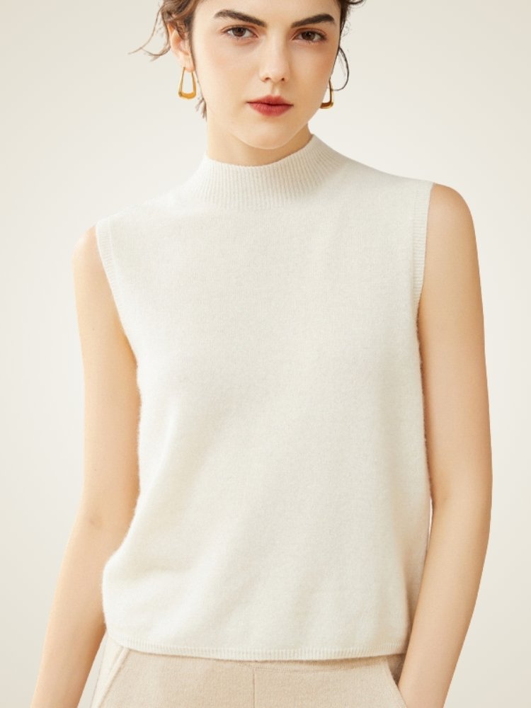 Lanly Cashmere Mock Neck Vest - Mongolia Sleeveless Sweater
