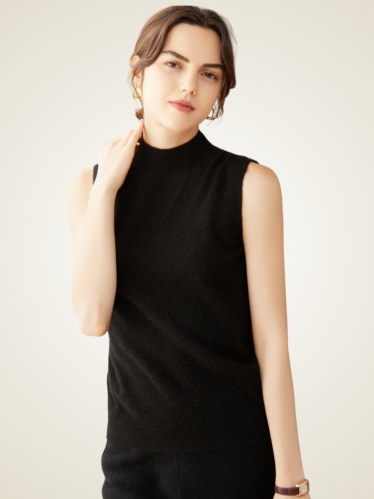 Lanly Cashmere Mock Neck Vest - Mongolia Sleeveless Sweater