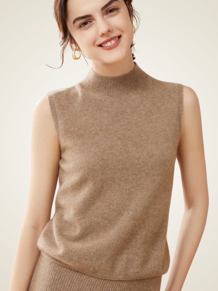 Lanly Cashmere Mock Neck Vest - Mongolia Sleeveless Sweater
