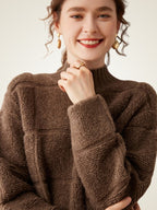 Lanly Cashmere Plaid Sweater - Brown Mongolia Mock Neck Pullover
