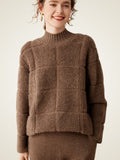 Lanly Cashmere Plaid Sweater - Brown Mongolia Mock Neck Pullover