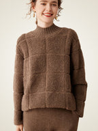 Lanly Cashmere Plaid Sweater - Brown Mongolia Mock Neck Pullover