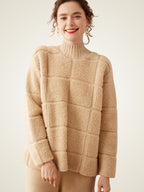 Lanly Cashmere Plaid Sweater - Mongolia Mock Neck Pullover