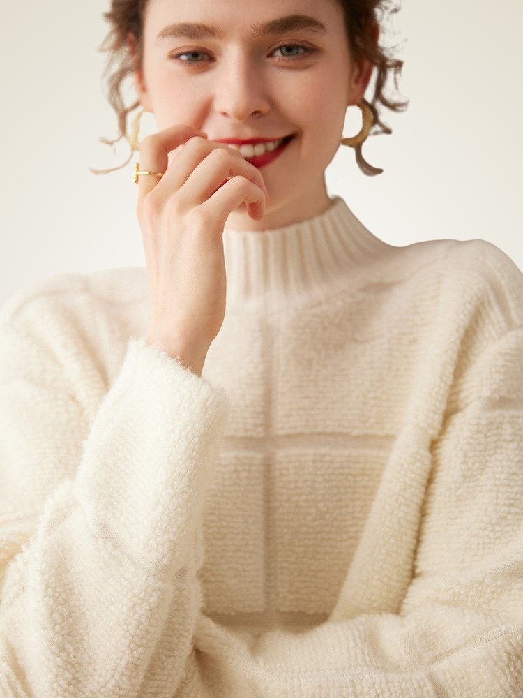 Lanly Cashmere Plaid Sweater - Mongolia Mock Neck Pullover
