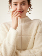 Lanly Cashmere Plaid Sweater - Mongolia Mock Neck Pullover