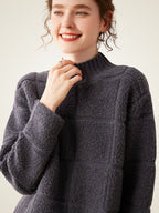 Lanly Cashmere Plaid Sweater - Mongolia Mock Neck Pullover