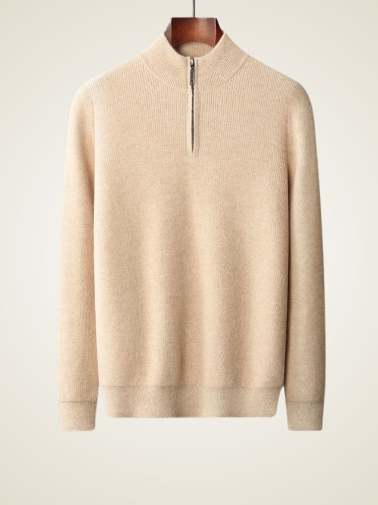 Lanly Cashmere Quarter-Zip Mock Neck Sweater - Mongolia Cashmere Pullover
