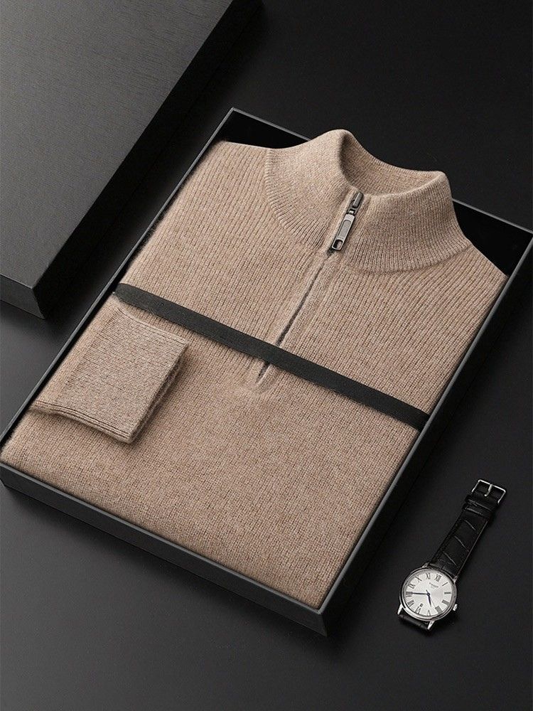Lanly Cashmere Quarter-Zip Mock Neck Sweater - Mongolia Cashmere Pullover