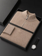 Lanly Cashmere Quarter-Zip Mock Neck Sweater - Mongolia Cashmere Pullover