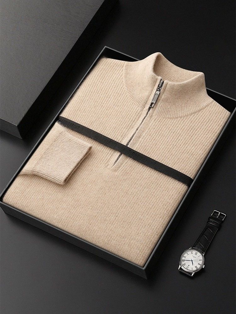 Lanly Cashmere Quarter-Zip Mock Neck Sweater - Mongolia Cashmere Pullover