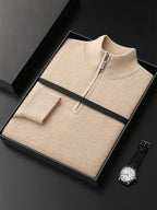 Lanly Cashmere Quarter-Zip Mock Neck Sweater - Mongolia Cashmere Pullover
