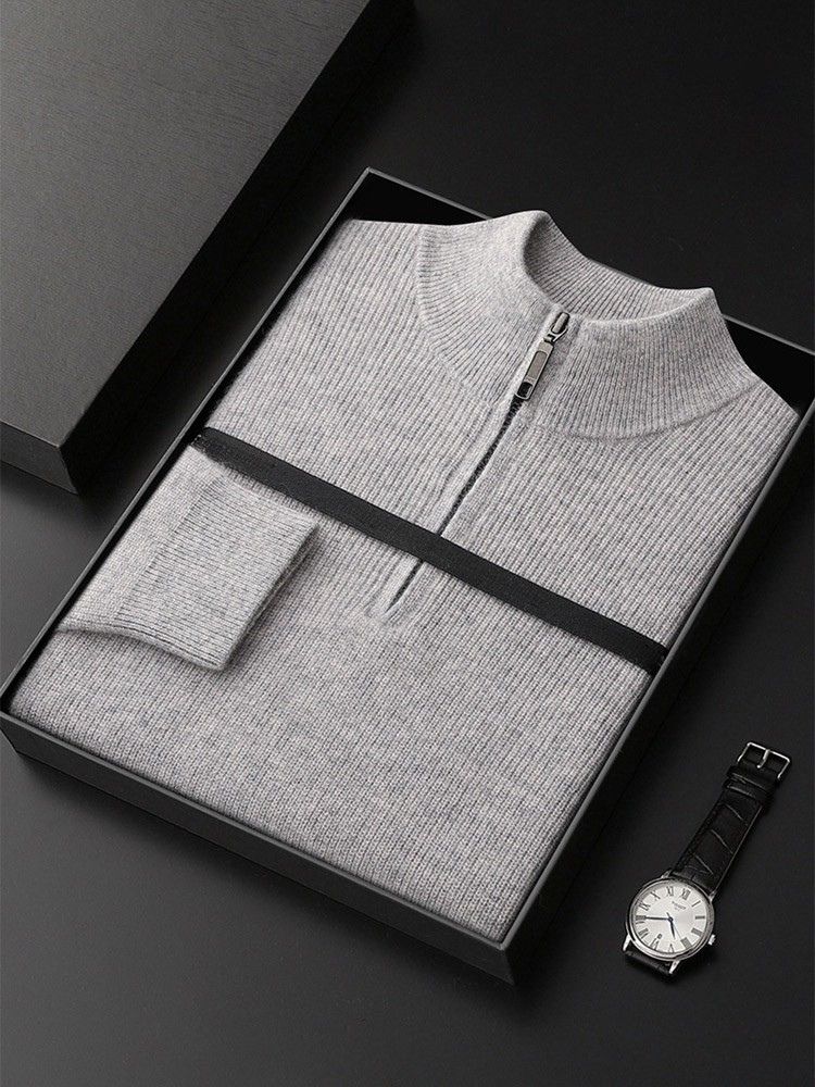 Lanly Cashmere Quarter-Zip Mock Neck Sweater - Mongolia Cashmere Pullover