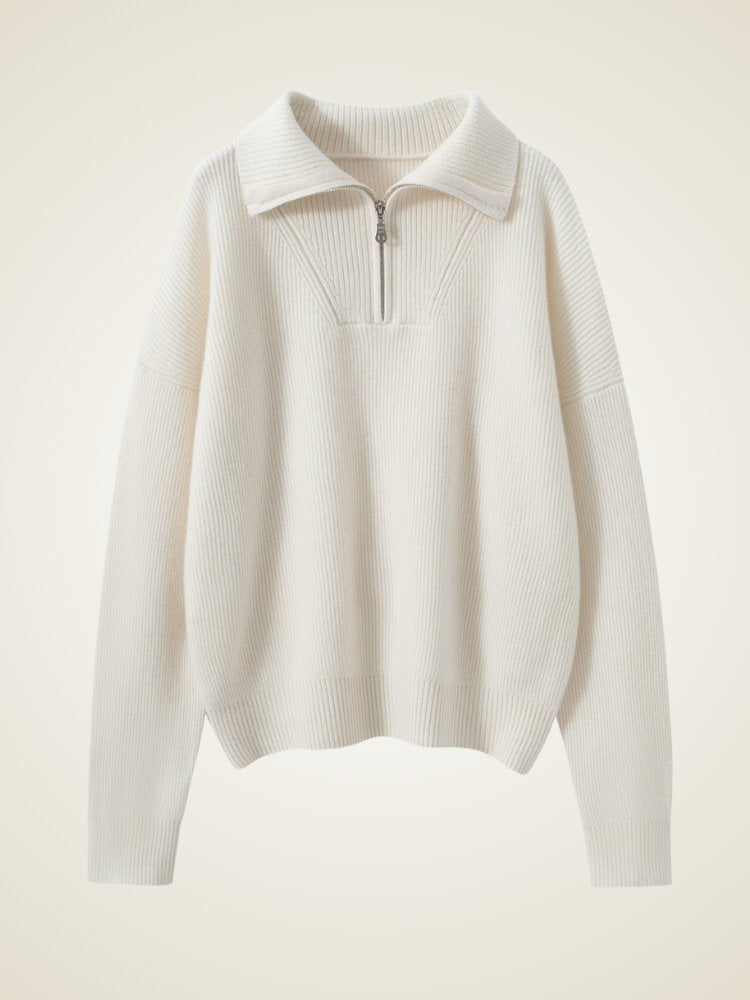 Lanly Cashmere Quarter-Zip Sweater -Mongolia Ribbed Collar Pullover