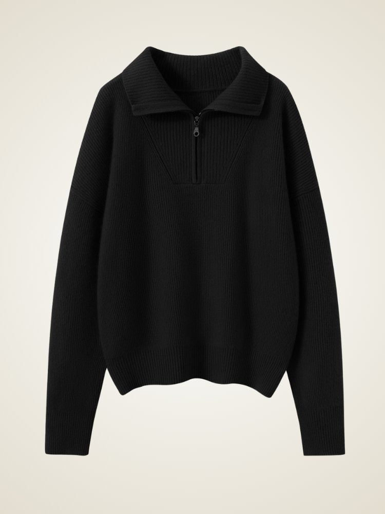 Lanly Cashmere Quarter-Zip Sweater -Mongolia Ribbed Collar Pullover