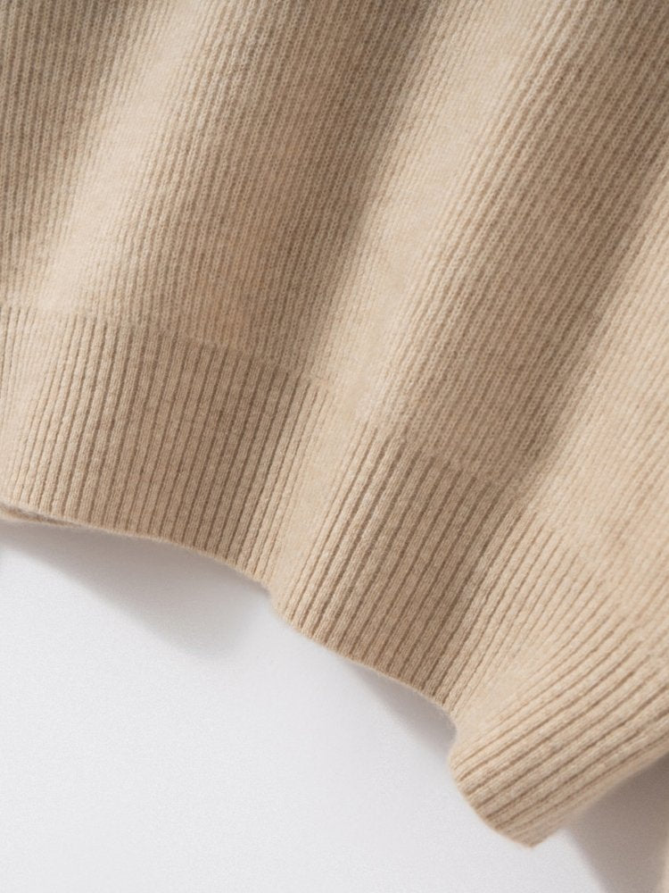 Lanly Cashmere Quarter-Zip Sweater - Beige Mongolia Ribbed Collar Pullover