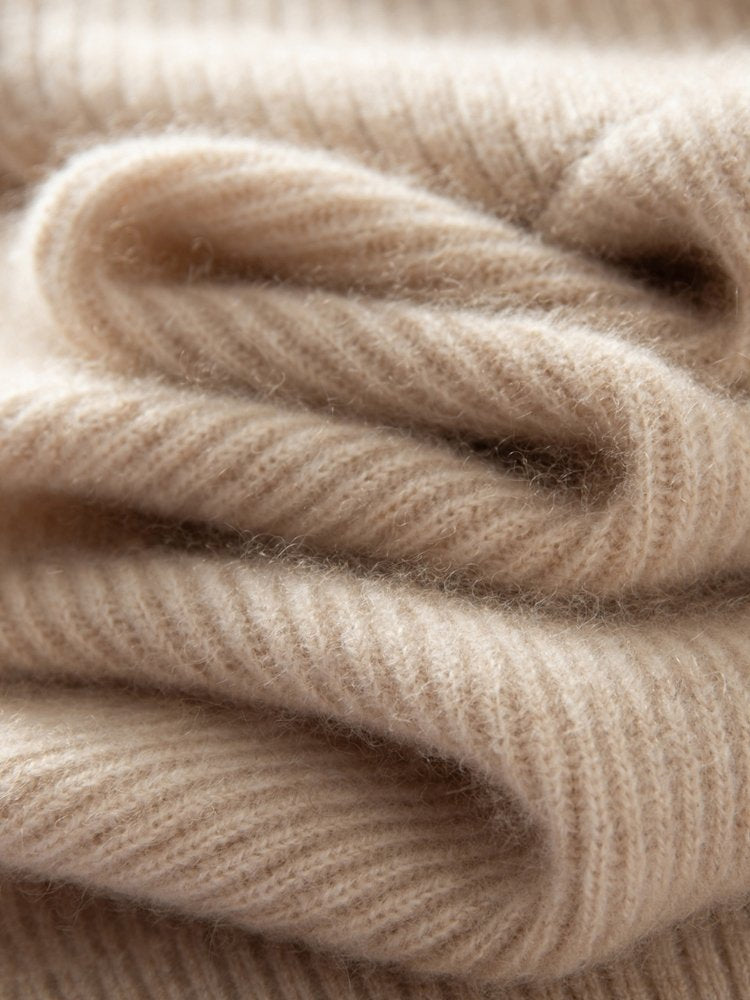 Lanly Cashmere Quarter-Zip Sweater - Beige Mongolia Ribbed Collar Pullover