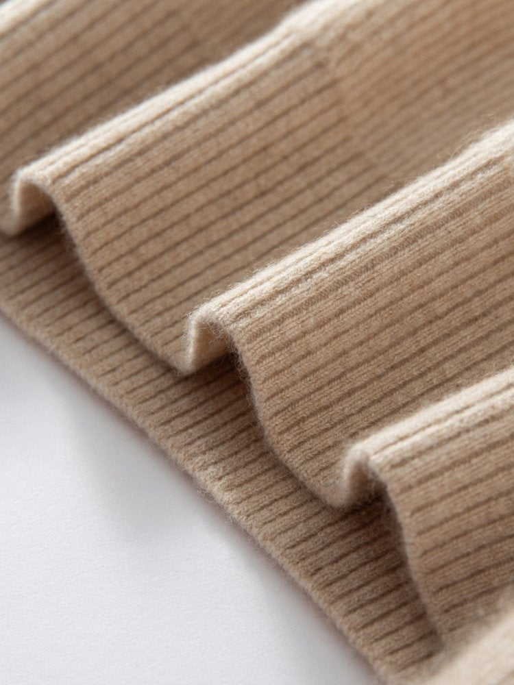 Lanly Cashmere Quarter-Zip Sweater - Beige Mongolia Ribbed Collar Pullover