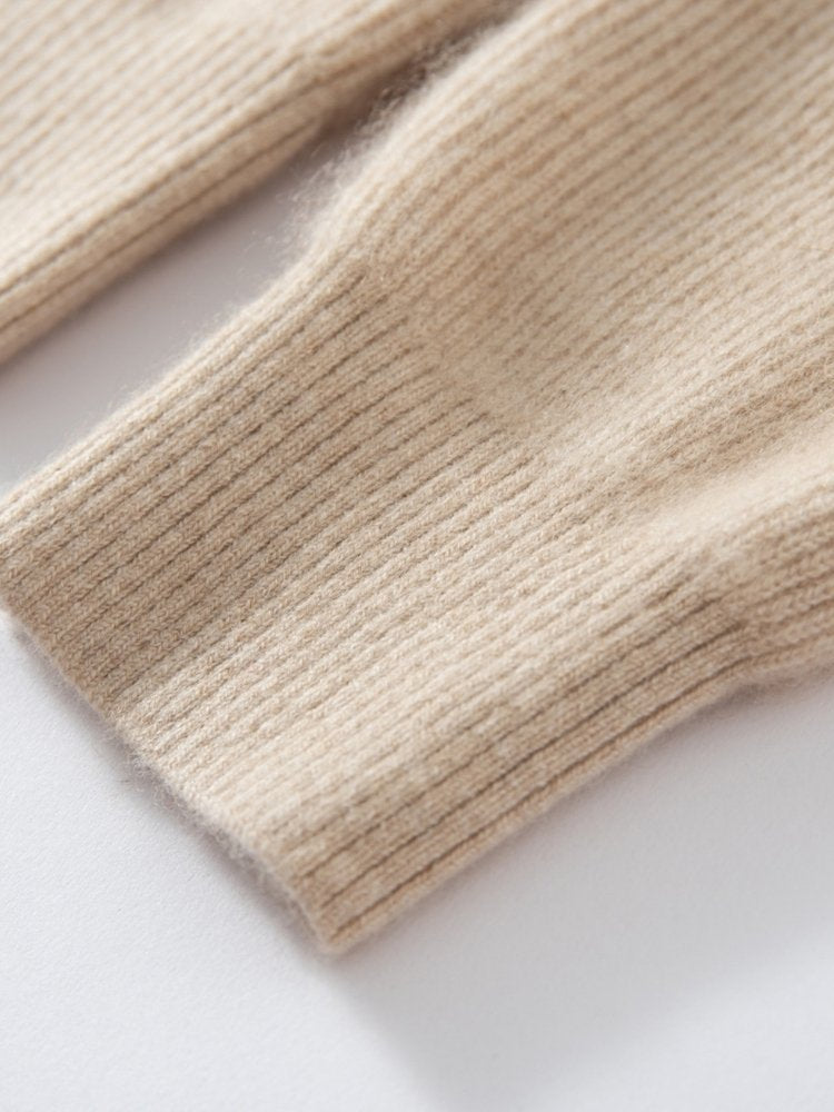 Lanly Cashmere Quarter-Zip Sweater - Beige Mongolia Ribbed Collar Pullover