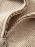 Lanly Cashmere Quarter-Zip Sweater - Beige Mongolia Ribbed Collar Pullover