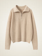 Lanly Cashmere Quarter-Zip Sweater - Beige Mongolia Ribbed Collar Pullover