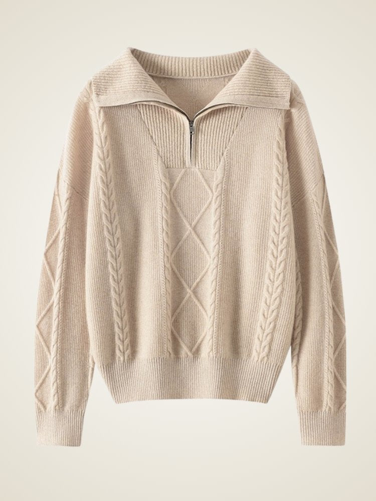 Lanly Cashmere Quarter-Zip Sweater - Mongolia Cable Knit Pull