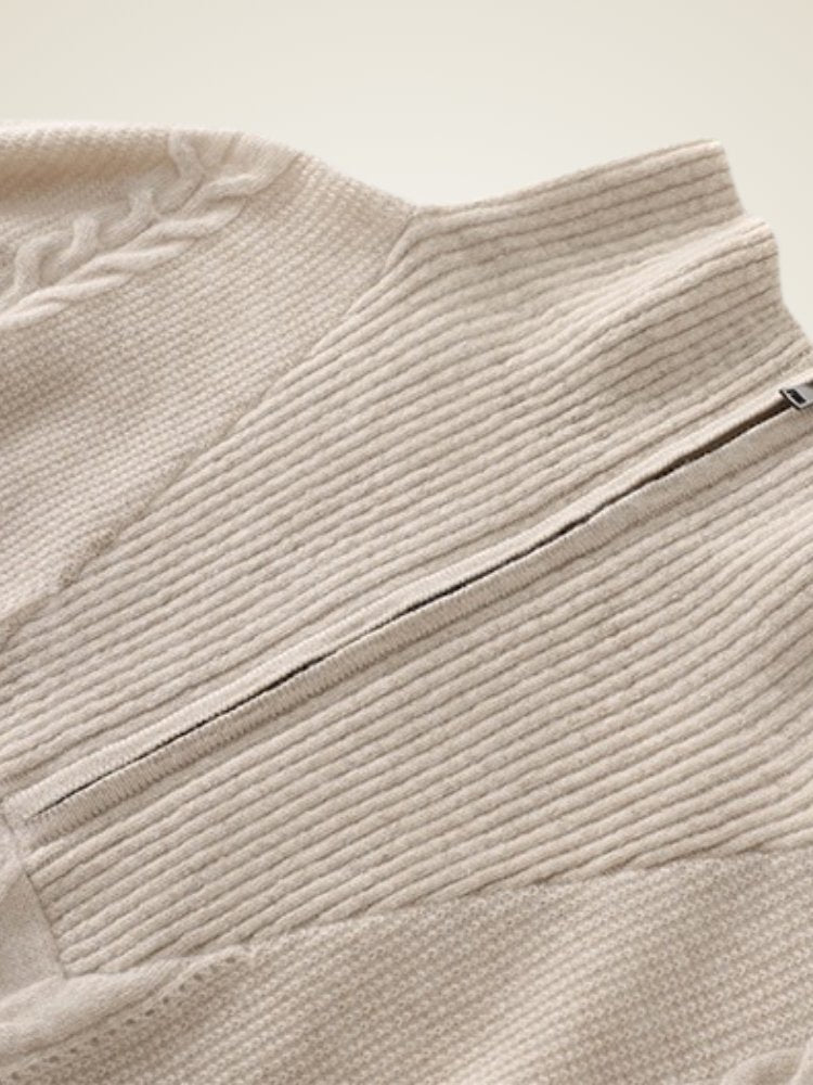 Lanly Cashmere Quarter-Zip Sweater - Mongolia Cable Knit Pull