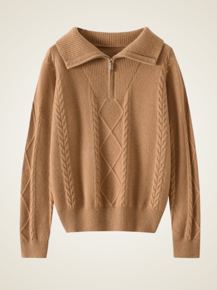 Lanly Cashmere Quarter-Zip Sweater - Mongolia Cable Knit Pull