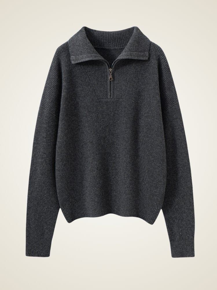 Lanly Cashmere Quarter-Zip Sweater -Mongolia Ribbed Collar Pullover