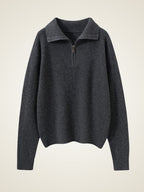 Lanly Cashmere Quarter-Zip Sweater -Mongolia Ribbed Collar Pullover