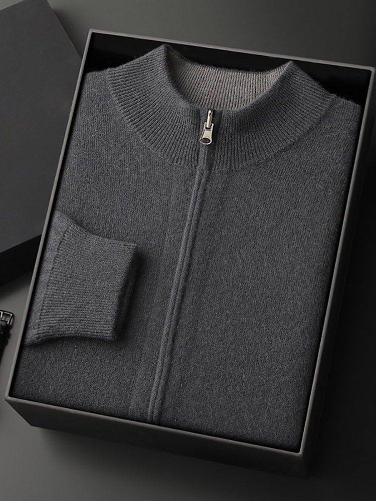 Lanly Cashmere Reversible Zip Cardigan - Thick Mongolia Cashmere Jacket