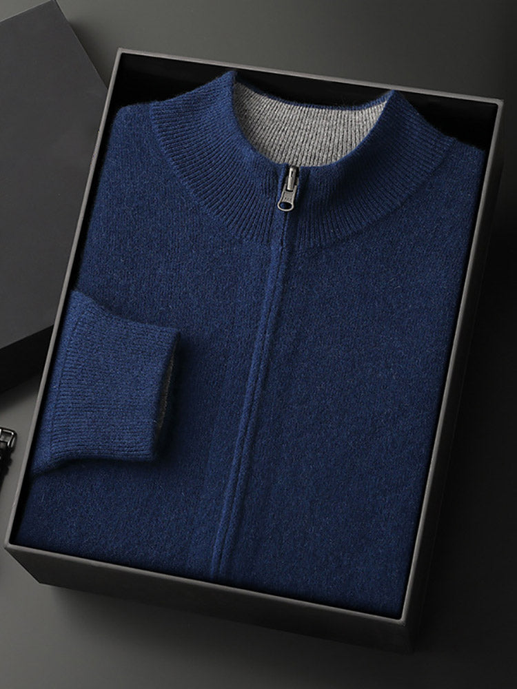 Lanly Cashmere Reversible Zip Cardigan - Thick Mongolia Cashmere Jacket