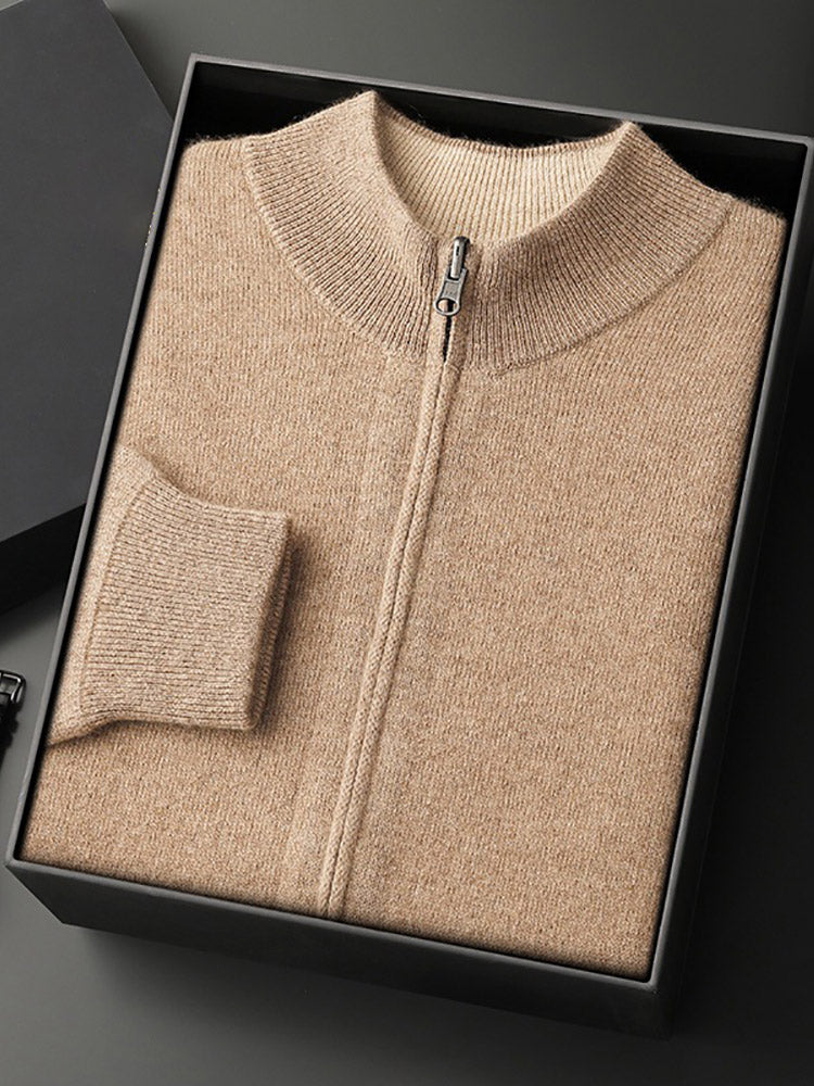 Lanly Cashmere Reversible Zip Cardigan - Thick Mongolia Cashmere Jacket